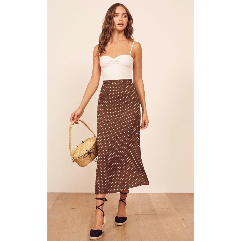 Reformation Brown Polka Dot Midi Skirt